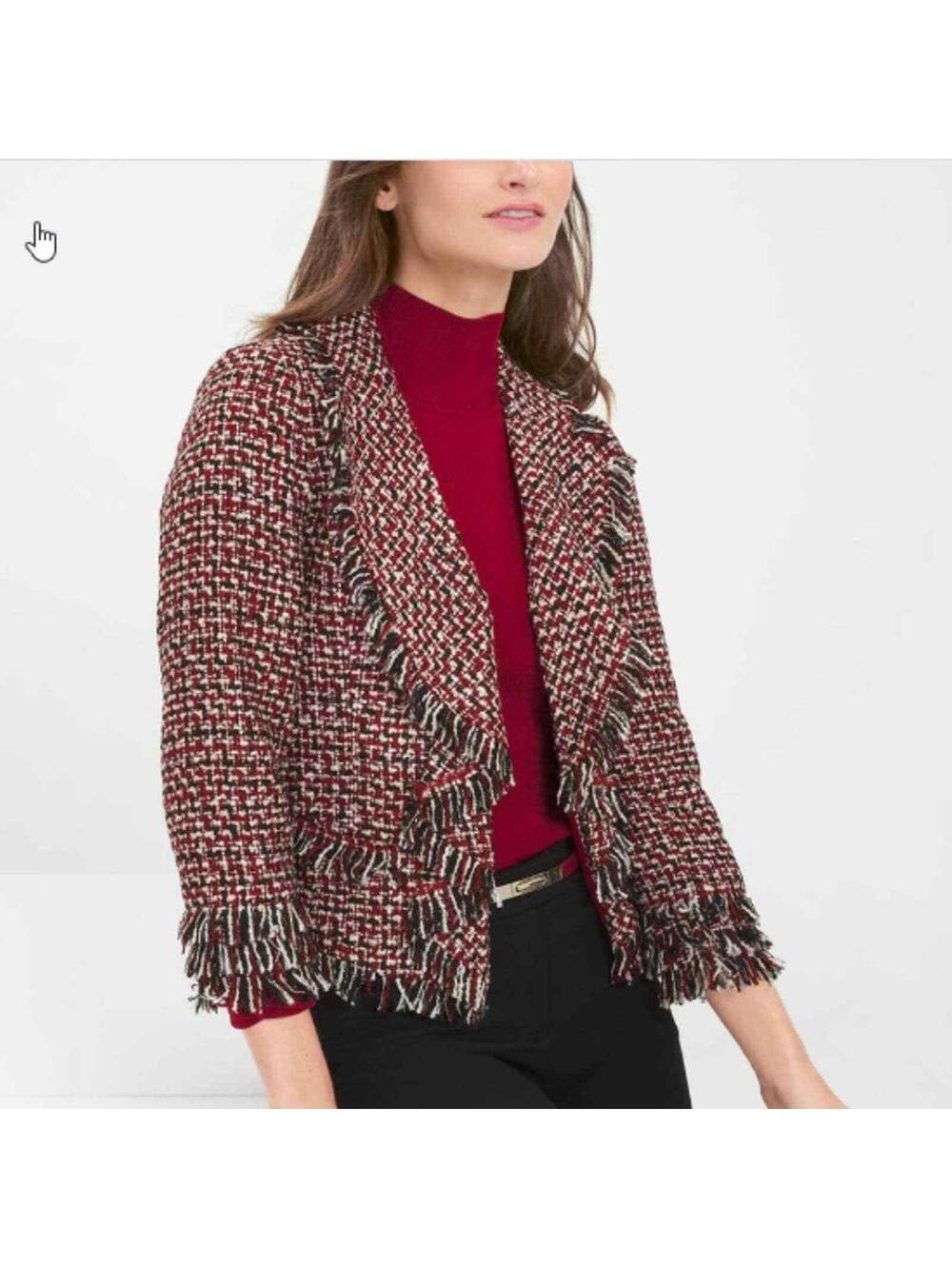 EUC flawless White house black market Tweed Jacket With Fringe red black 10